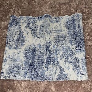 H&M white and blue smocked strapless baroque top